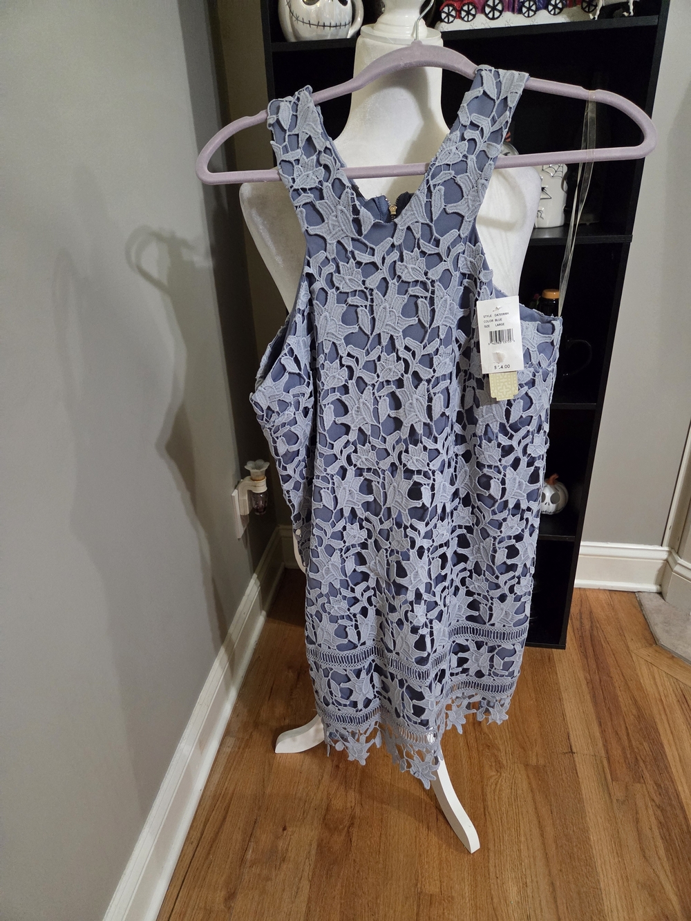 GB girls Light Blue Floral Lace Dress - Sleeveless Scalloped Hem